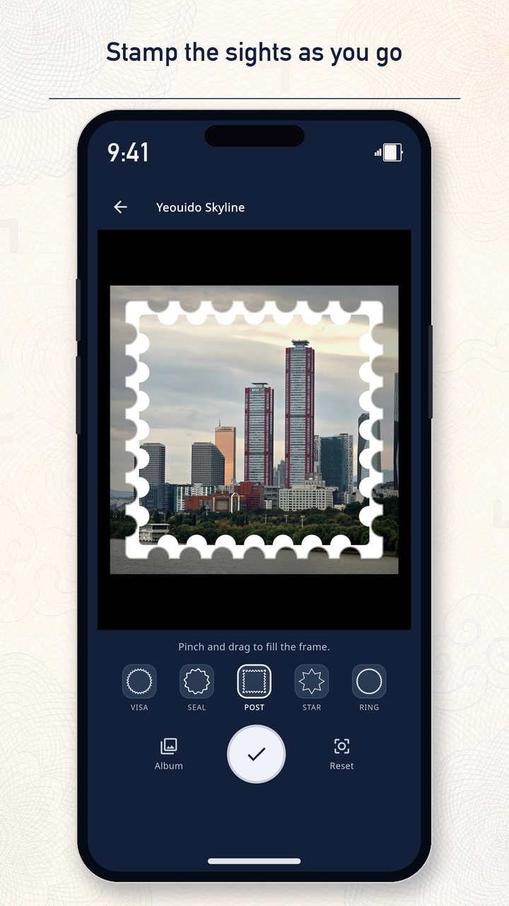 Stamp the sights as you go — stamp camera with a souvenir frame