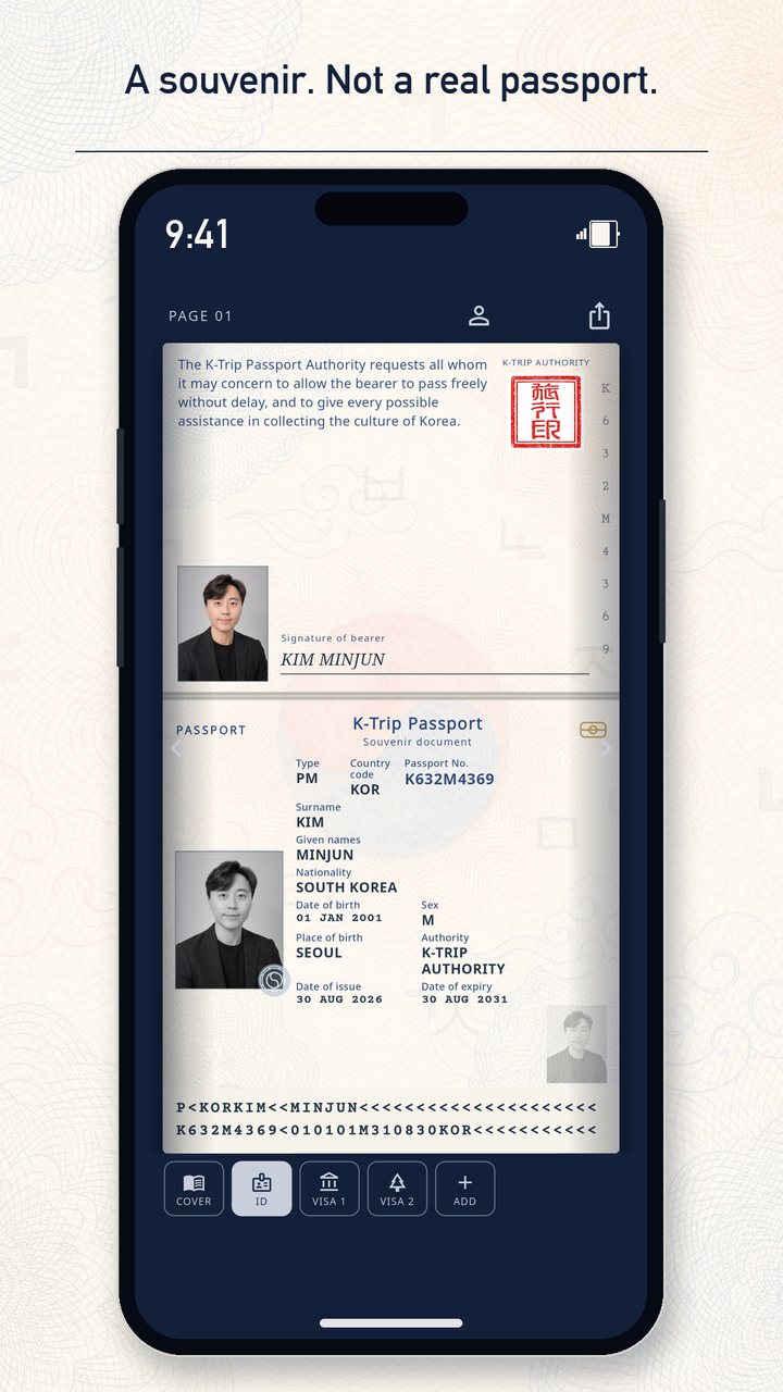 A souvenir. Not a real passport — identity page